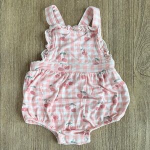 Angel Dear Pink Gingham Cherry Romper Bubble Size 3-6 Months